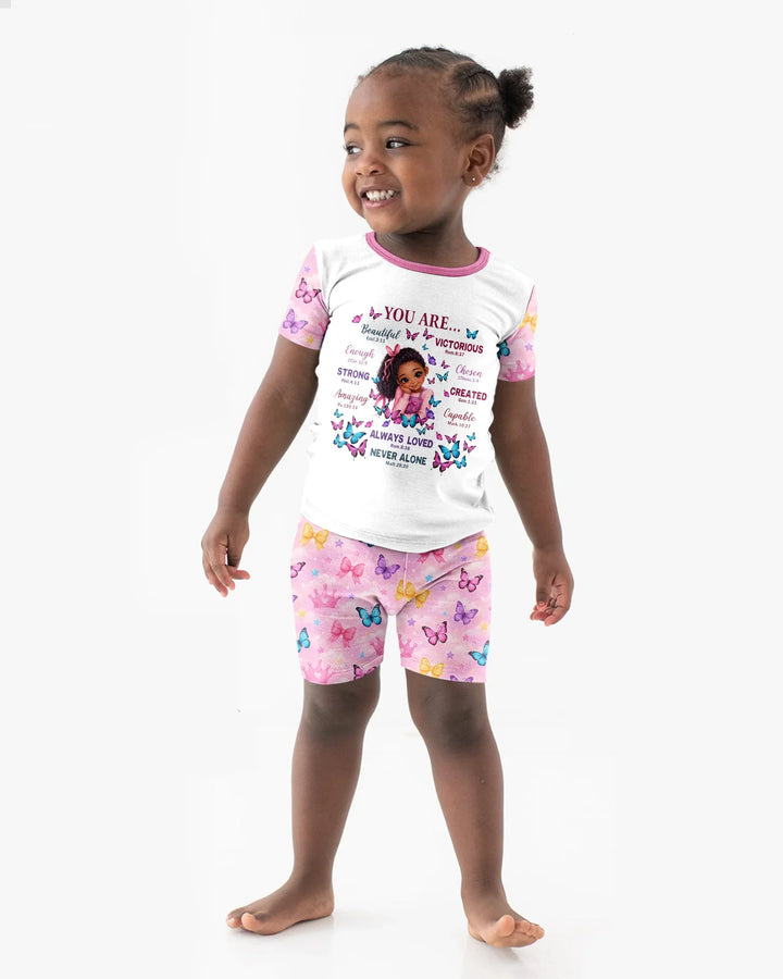 Black Girl Religious You Are Beautiful Bamboo Two Piece Short Sleeve Shorts Pajama Set