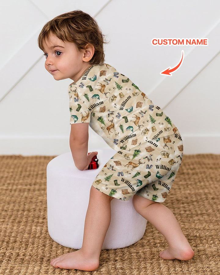 Personalized Funny Hunting Bamboo Two Piece Short Sleeve Shorts Pajama Set