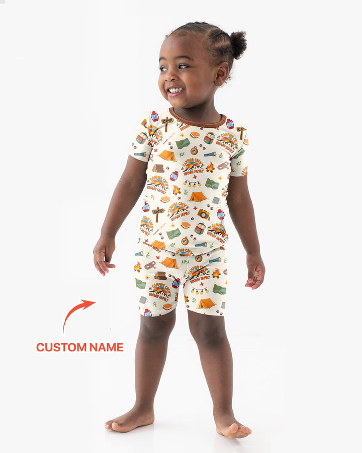 Custom Name Camping Crew Family Matching Bamboo Two Piece Short Sleeve Shorts Pajama Set