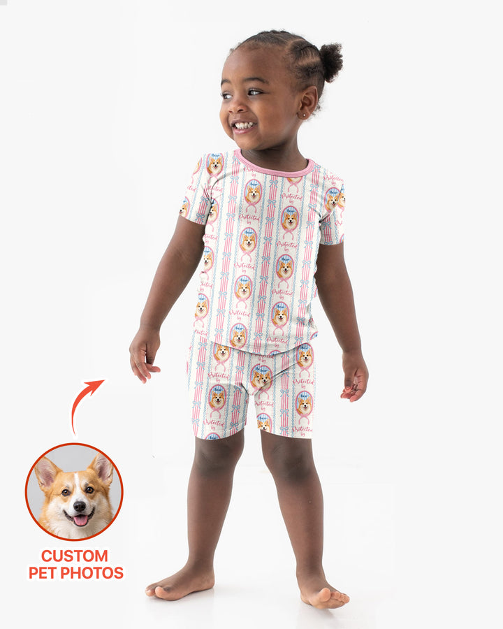 Custom Coquette Pet Photo Little Protector Bamboo Two Piece Short Sleeve Shorts Pajama Set
