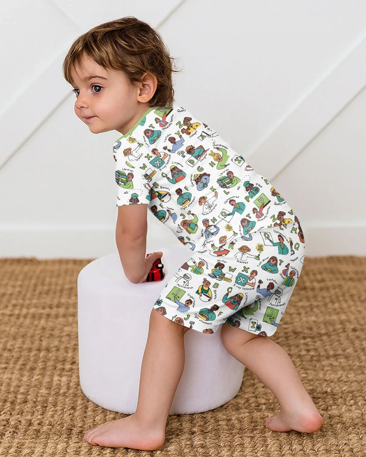 Jobs Alphabet Bamboo Two Piece Short Sleeve Shorts Pajama Set