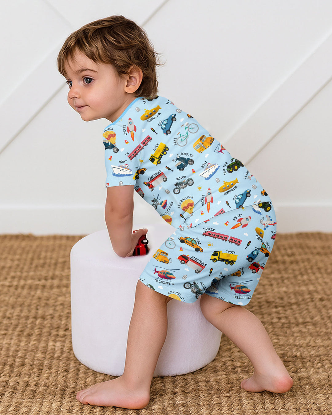 Vehicle Vocabulary Bamboo Two Piece Short Sleeve Shorts Pajama Set