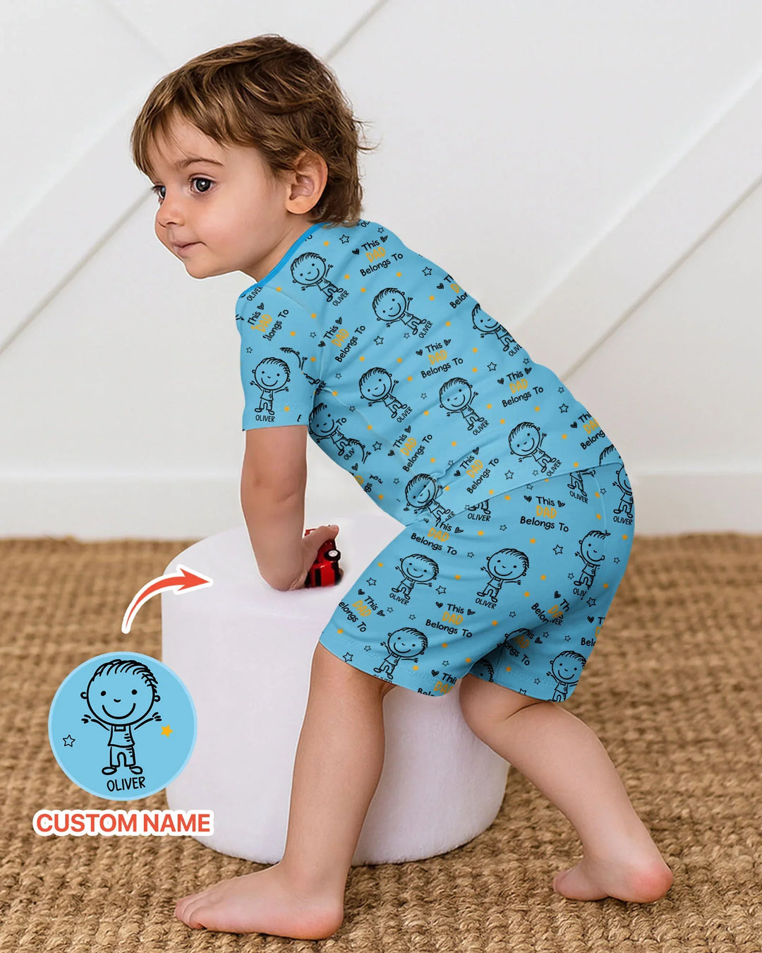 Custom Name This Dad Belongs To Doodle Bamboo Two Piece Short Sleeve Shorts Pajama Set