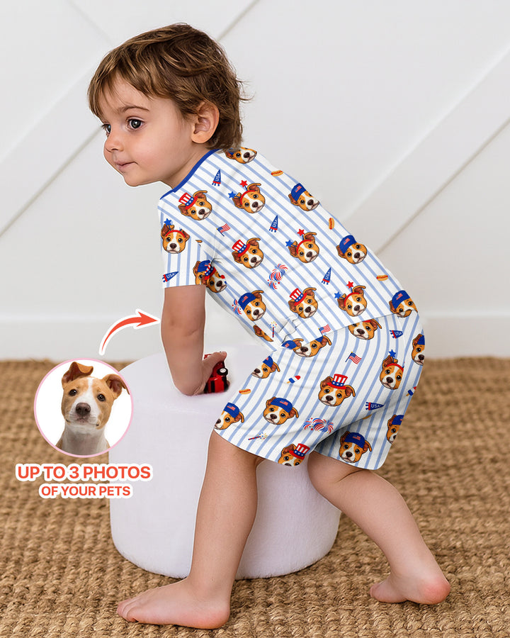 Custom Pet Image 4th of July Family Matching Bamboo Two Piece Short Sleeve Shorts Pajama Set