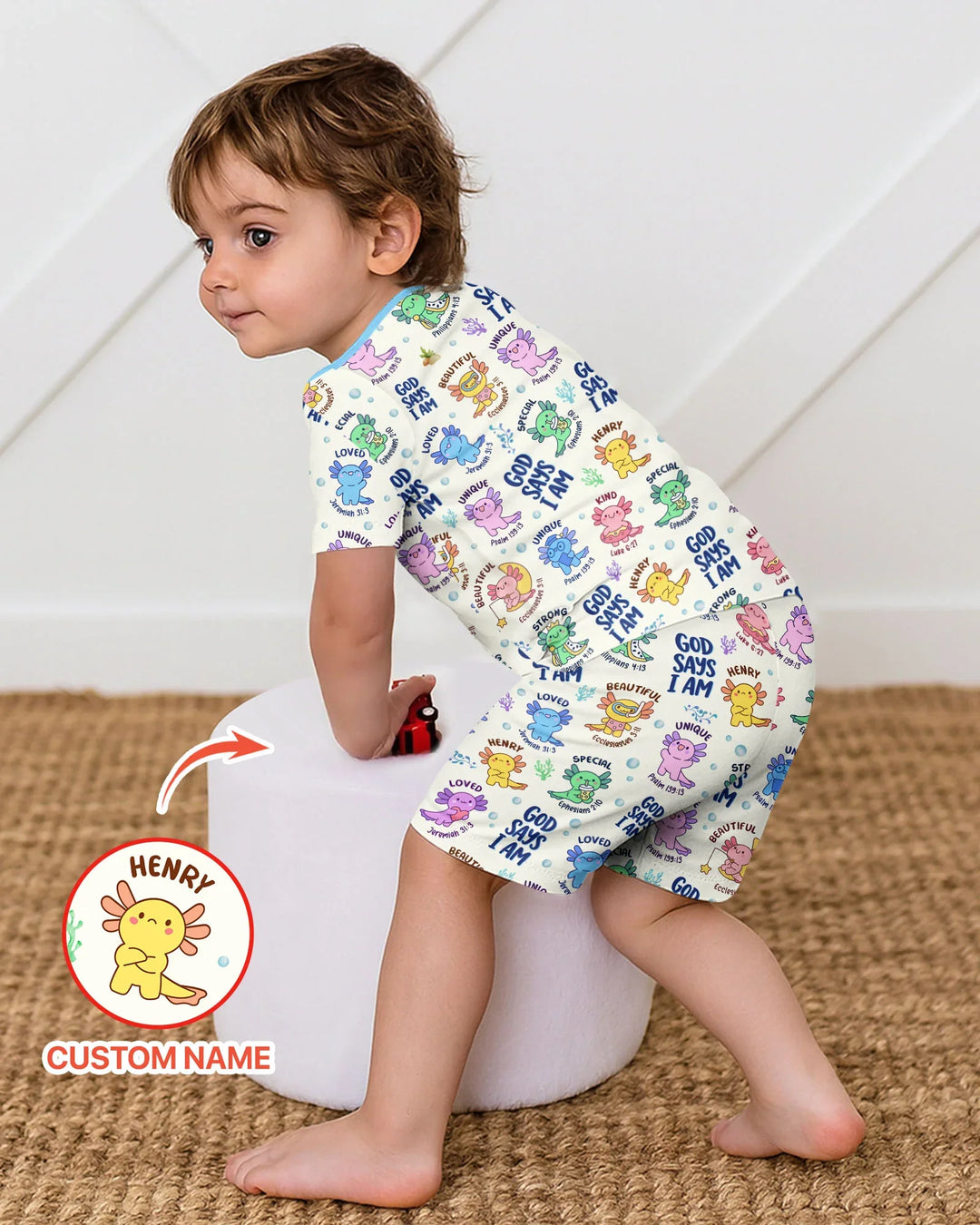 Axolotl God Says I Am Custom Name Bamboo Two Piece Short Sleeve Shorts Pajama Set