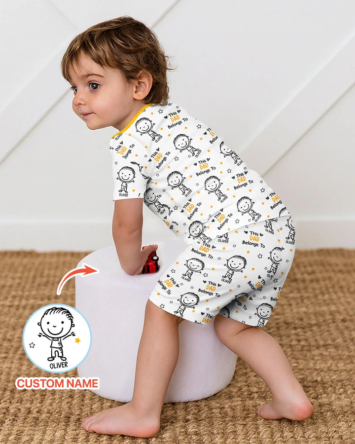 Custom Name This Dad Belongs To Doodle Bamboo Two Piece Short Sleeve Shorts Pajama Set