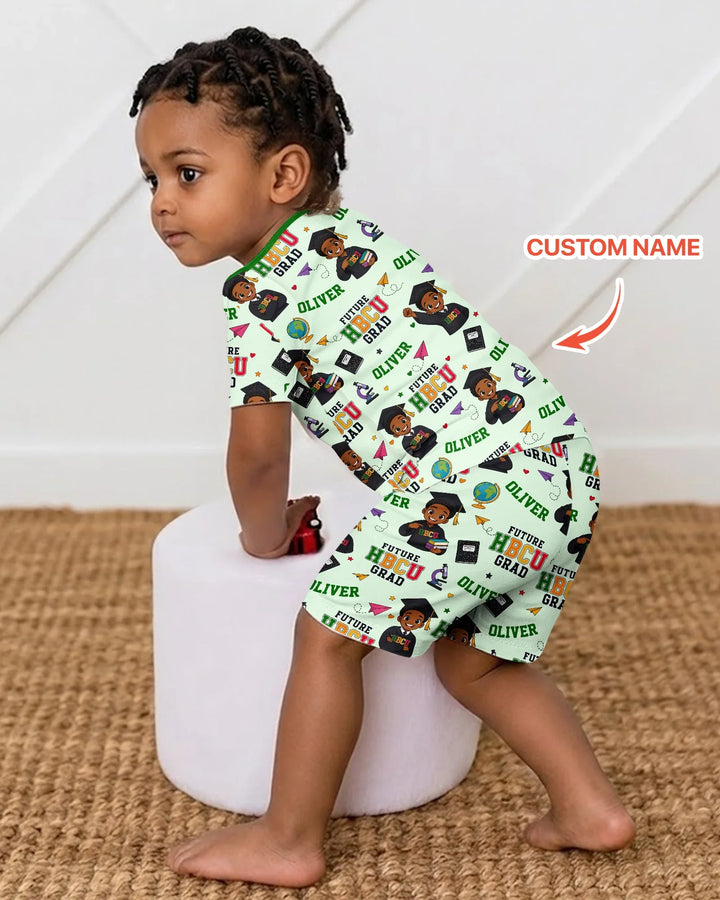 Custom Name Future HBCU Grad Bamboo Two Piece Short Sleeve Shorts Pajama Set