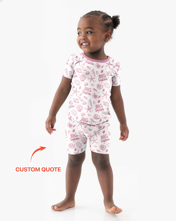 Coquette Seashell Matching Sibling Bamboo Two Piece Short Sleeve Shorts Pajama Set