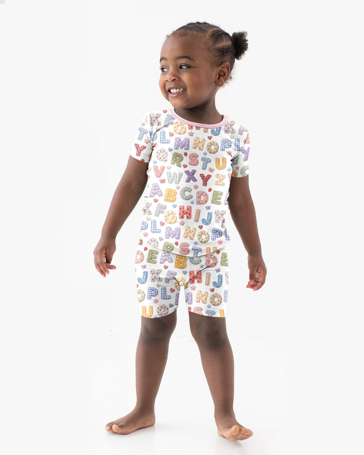 Fabric Alphabet Letters Bamboo Two Piece Short Sleeve Shorts Pajama Set