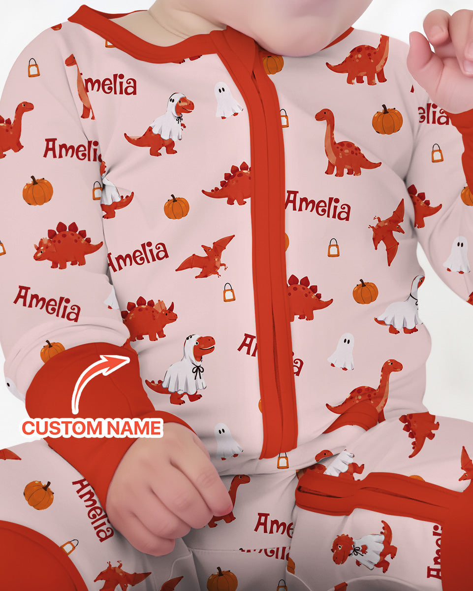 Custom Name Spooky Dinosaur Halloween - Personalized Bamboo Convertible Zippy