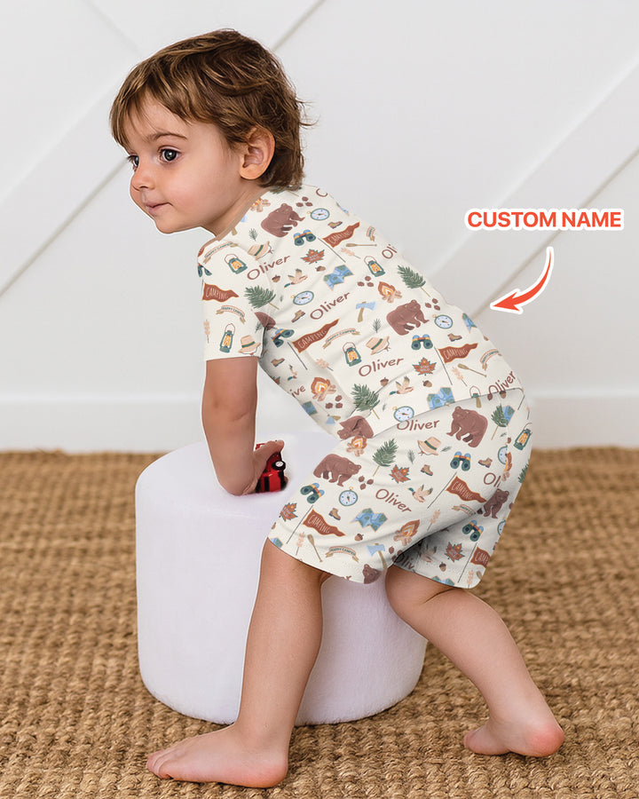 Custom Name Adventure Outdoors Bamboo Two Piece Short Sleeve Shorts Pajama Set