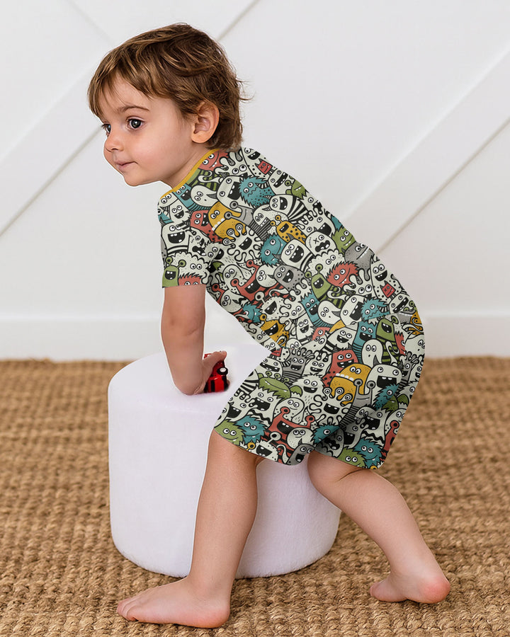 Monsters And Friends Bamboo Two Piece Short Sleeve Shorts Pajama Set