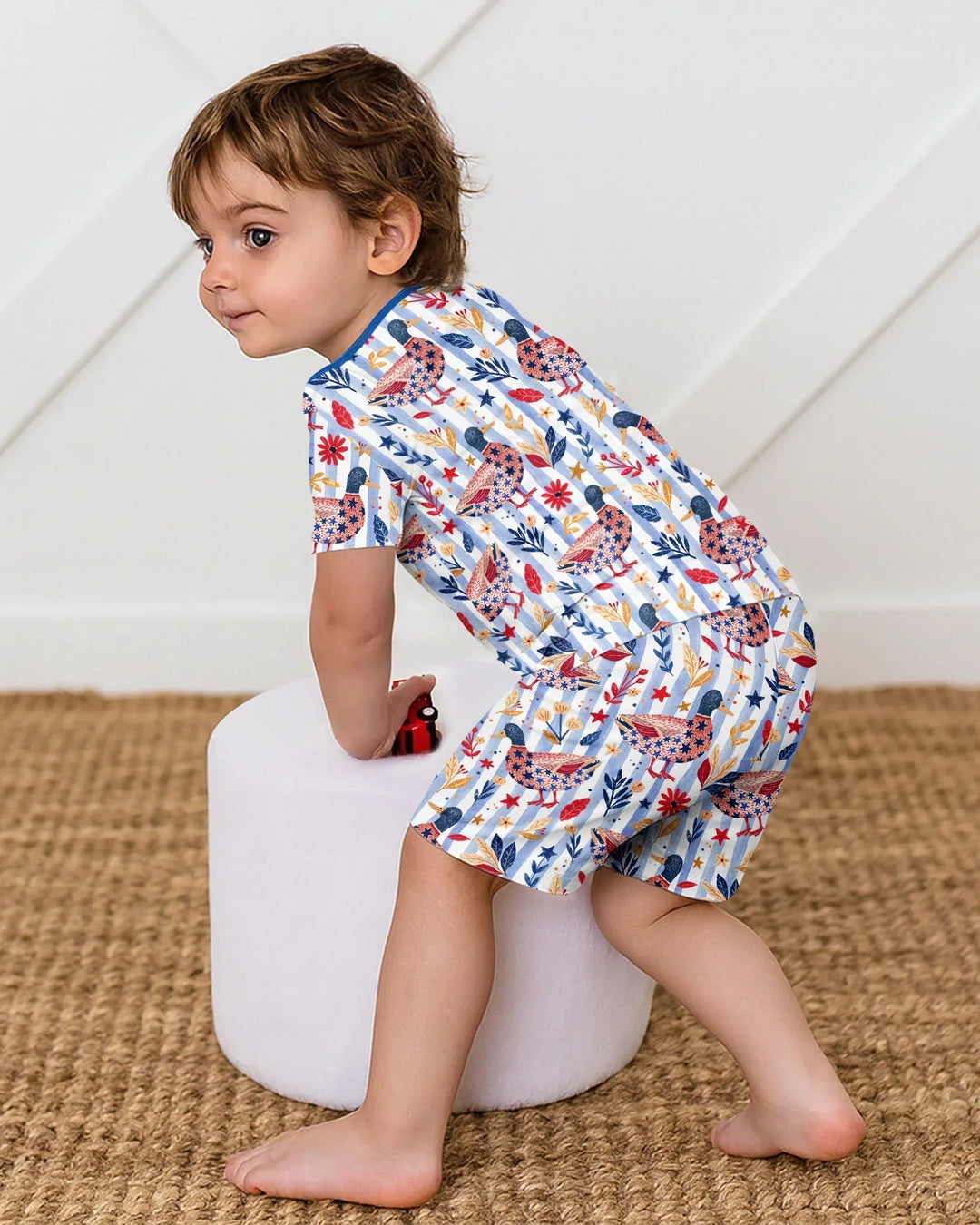 Patriotic Mallard Duck Bamboo Two Piece Short Sleeve Shorts Pajama Set