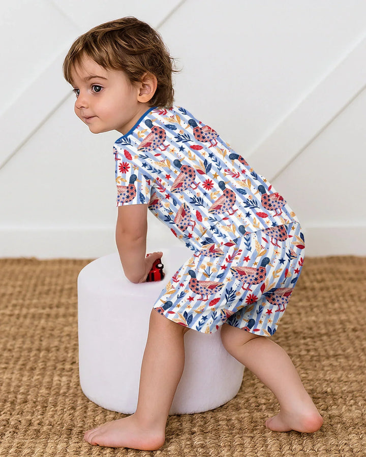 Patriotic Mallard Duck Bamboo Two Piece Short Sleeve Shorts Pajama Set