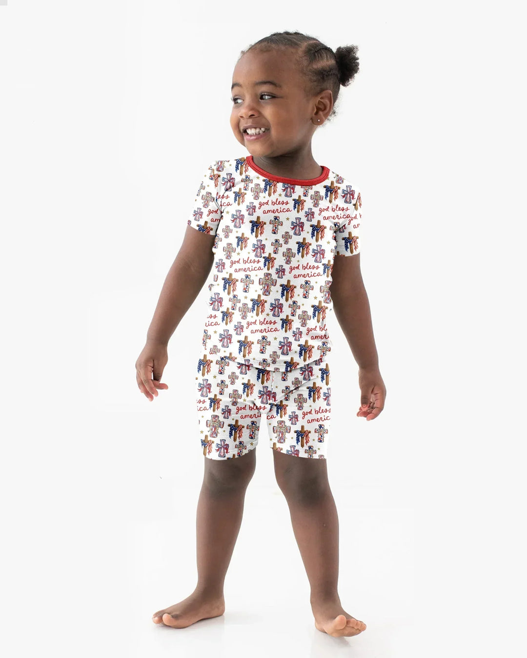 God Bless America Family Matching Bamboo Two Piece Short Sleeve Shorts Pajama Set