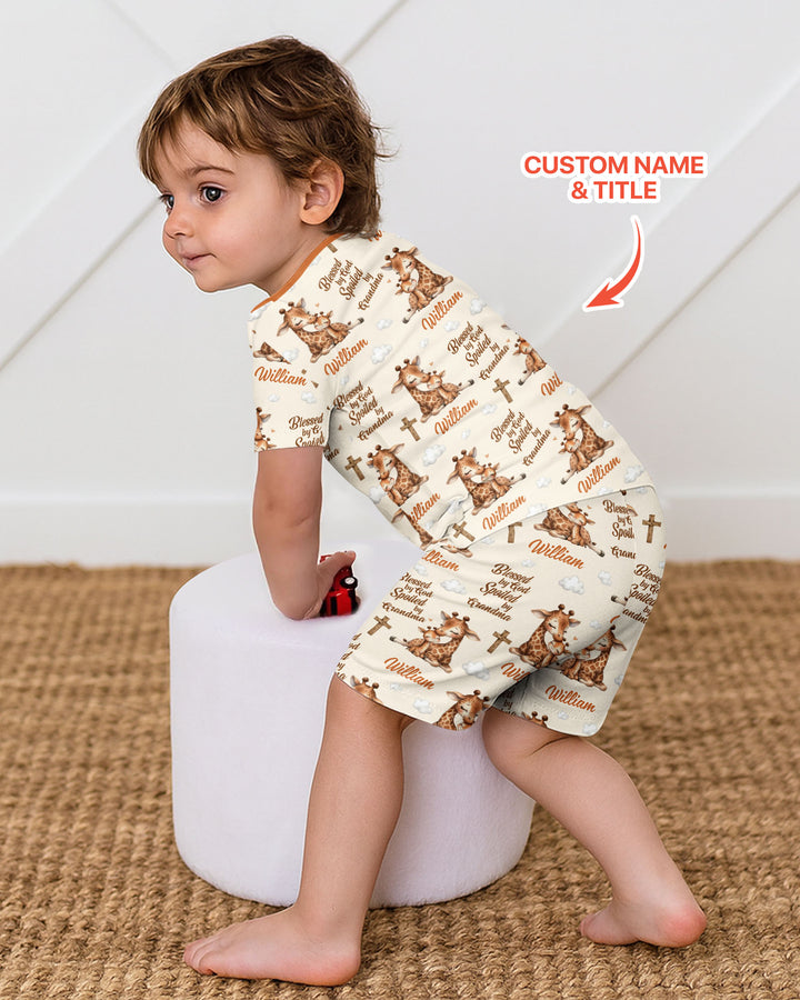 Custom Name Blessed By God Spoiled By Grandma Bamboo Two Piece Short Sleeve Shorts Pajama Set