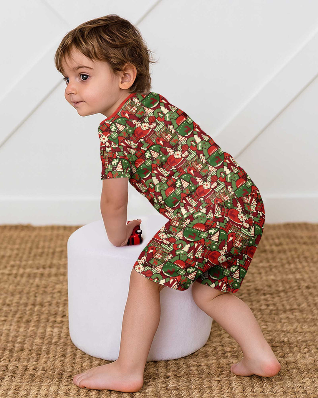 Christmas Time Mosaic Bamboo Two Piece Short Sleeve Shorts Pajama Set