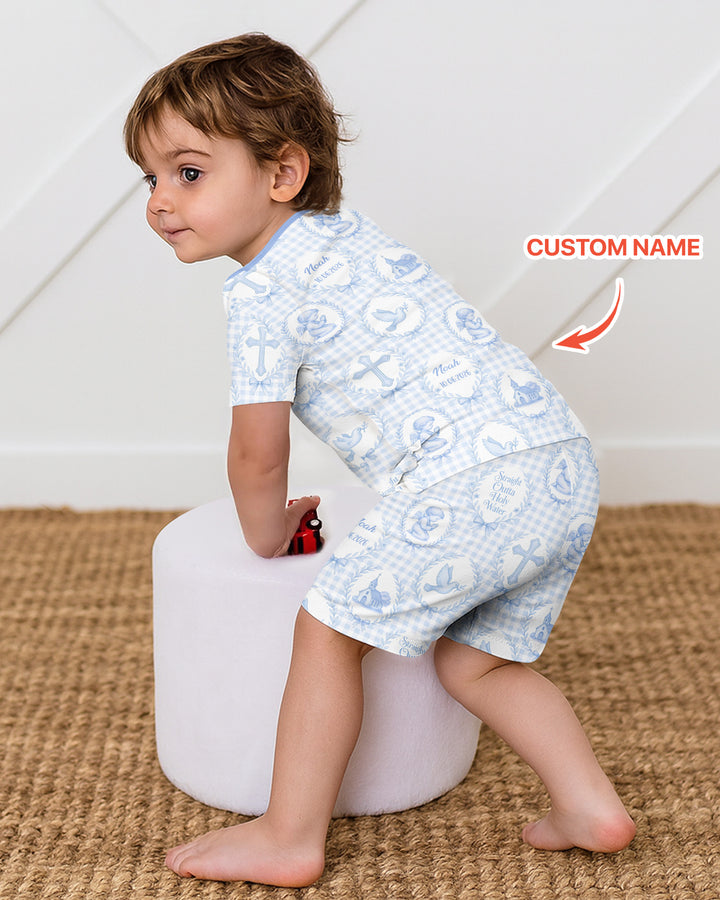 Custom Name Baptism Straight Outta Holy Water Bamboo Two Piece Short Sleeve Shorts Pajama Set
