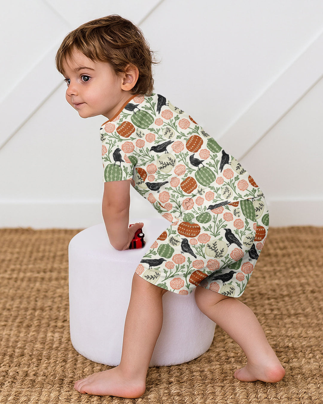 Country Crows with Mums and Pumpkins Bamboo Two Piece Short Sleeve Shorts Pajama Set