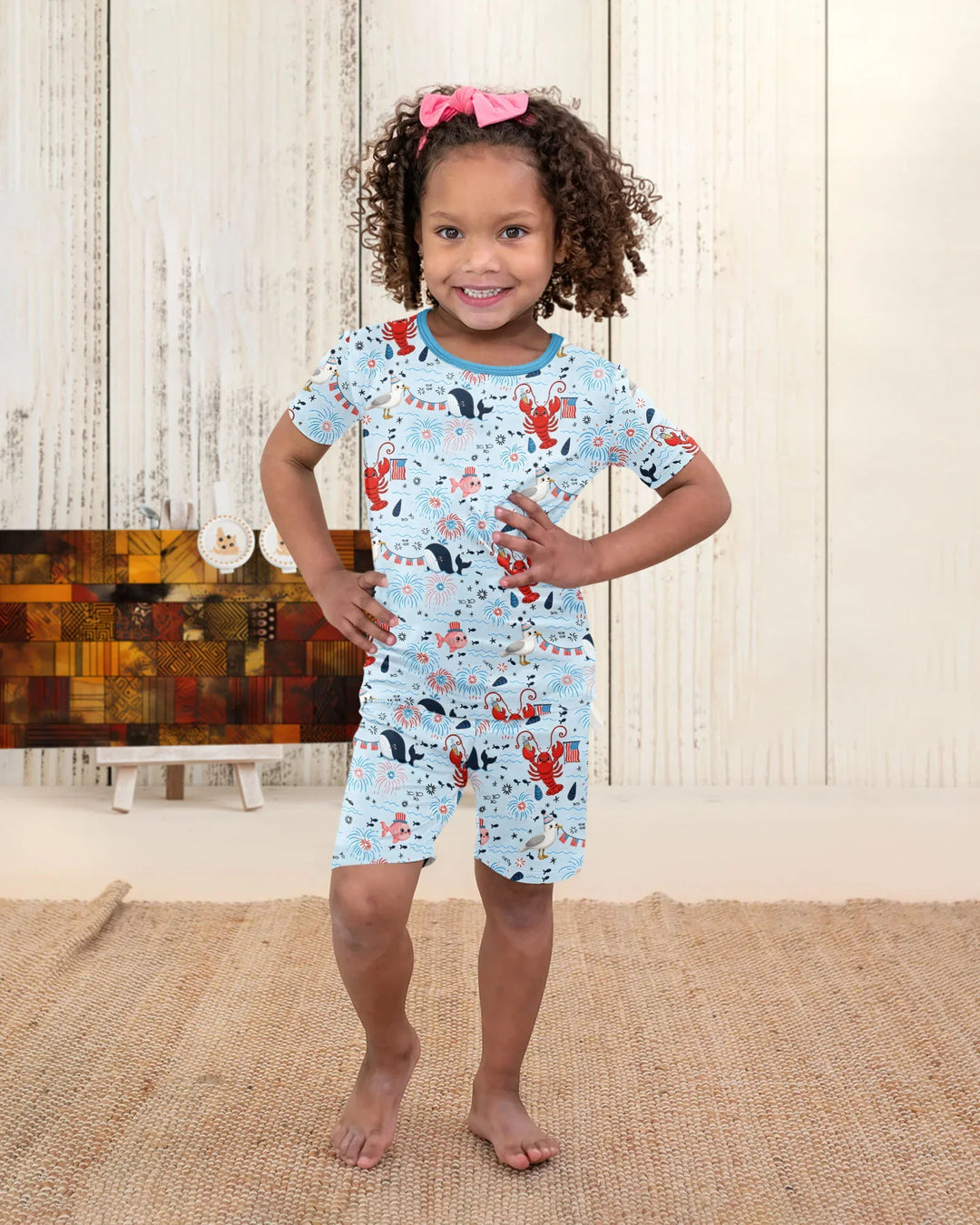 Celebrate 4th of July Family Matching Bamboo Two Piece Short Sleeve Shorts Pajama Set