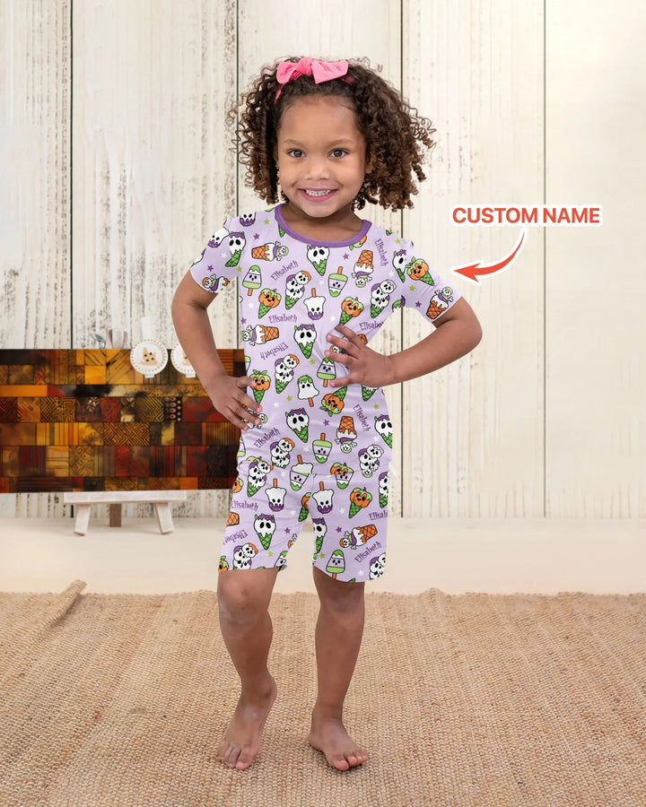 Summerween Ice cream Bamboo Two Piece Short Sleeve Shorts Pajama Set