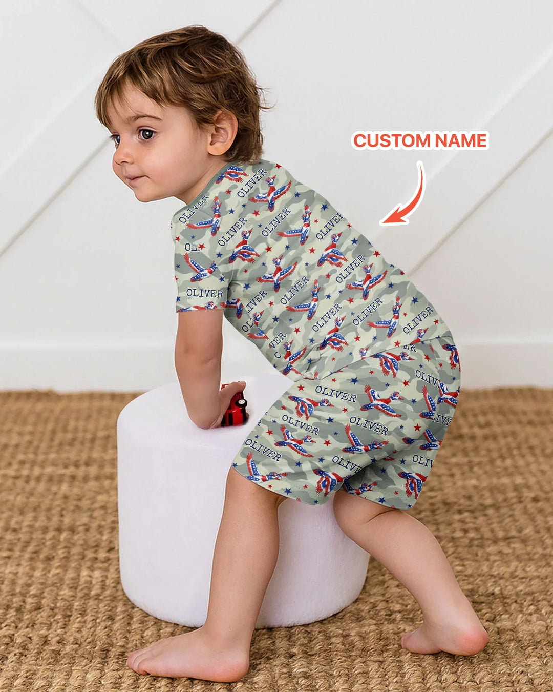 Custom Name America Mallard Duck Family Matching Bamboo Two Piece Short Sleeve Shorts Pajama Set
