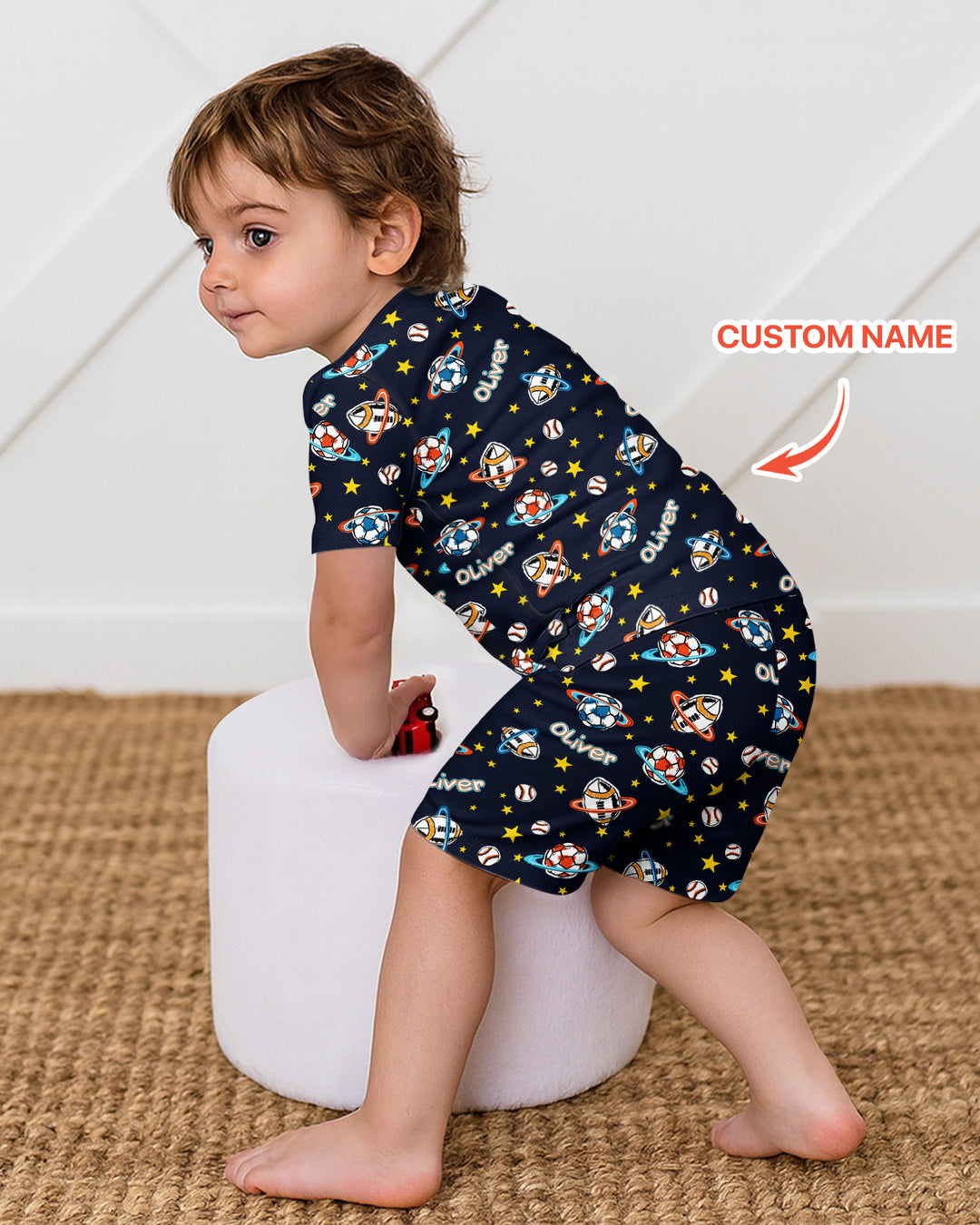 Custom Name Space Sport Bamboo Two Piece Short Sleeve Shorts Pajama Set