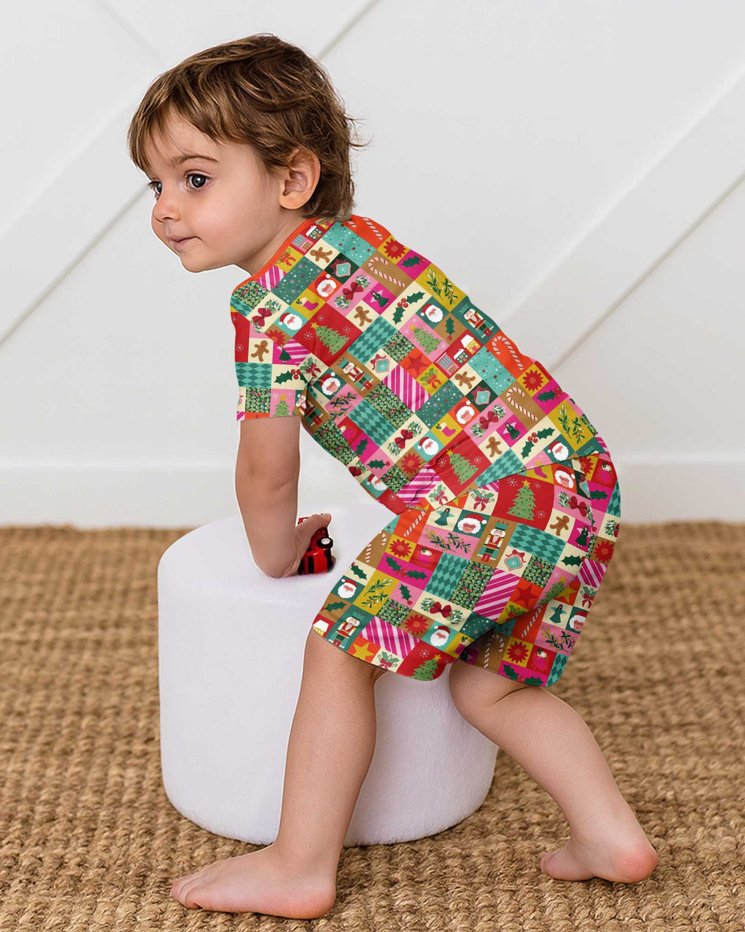 Maximalist Christmas Collage Bamboo Two Piece Short Sleeve Shorts Pajama Set
