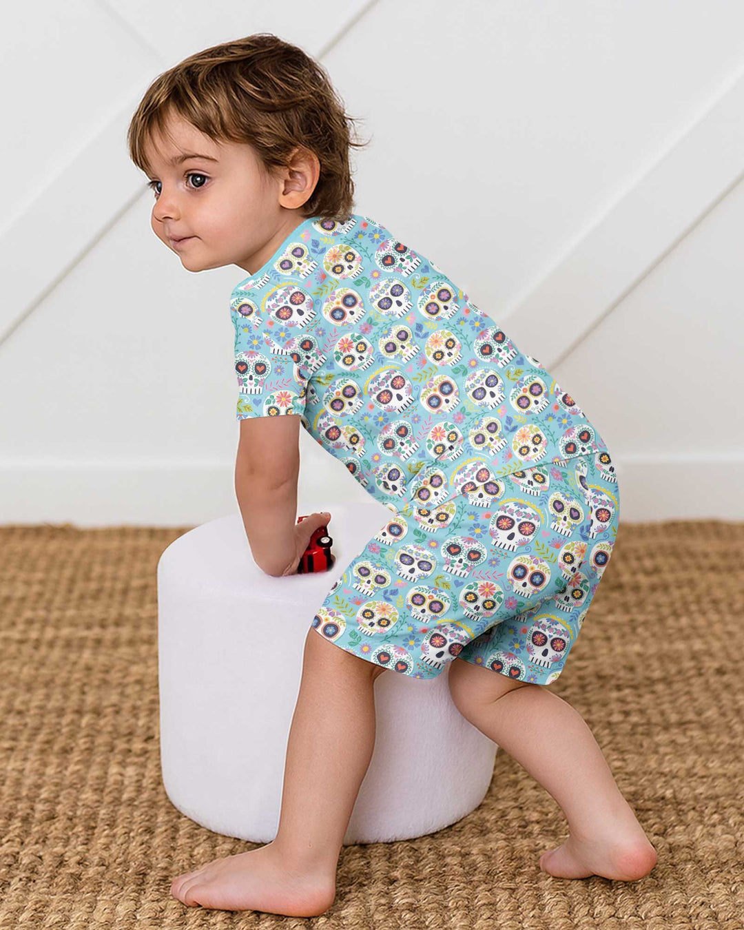 Floral Skull Bamboo Two Piece Short Sleeve Shorts Pajama Set