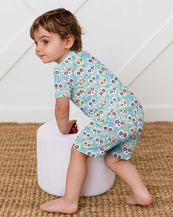 Floral Skull Bamboo Two Piece Short Sleeve Shorts Pajama Set