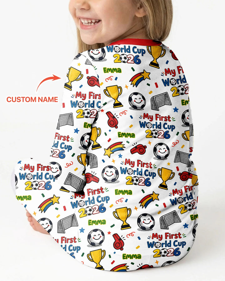 Custom Name My First Soccer Cup Bamboo Two Piece Long Sleeve Pajama Set