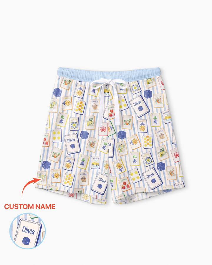 Coastal Mahjong Custom Name Mommy & Me Matching Bamboo Women Short Sleeve Short Pajama Set