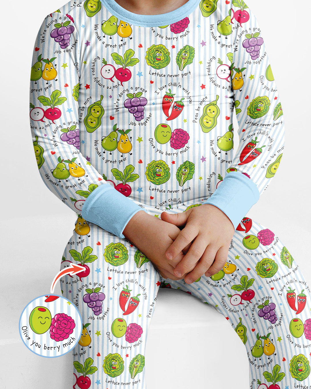 Fruits And Vegetables Love Puns Bamboo Two Piece Long Sleeve Pajama Set