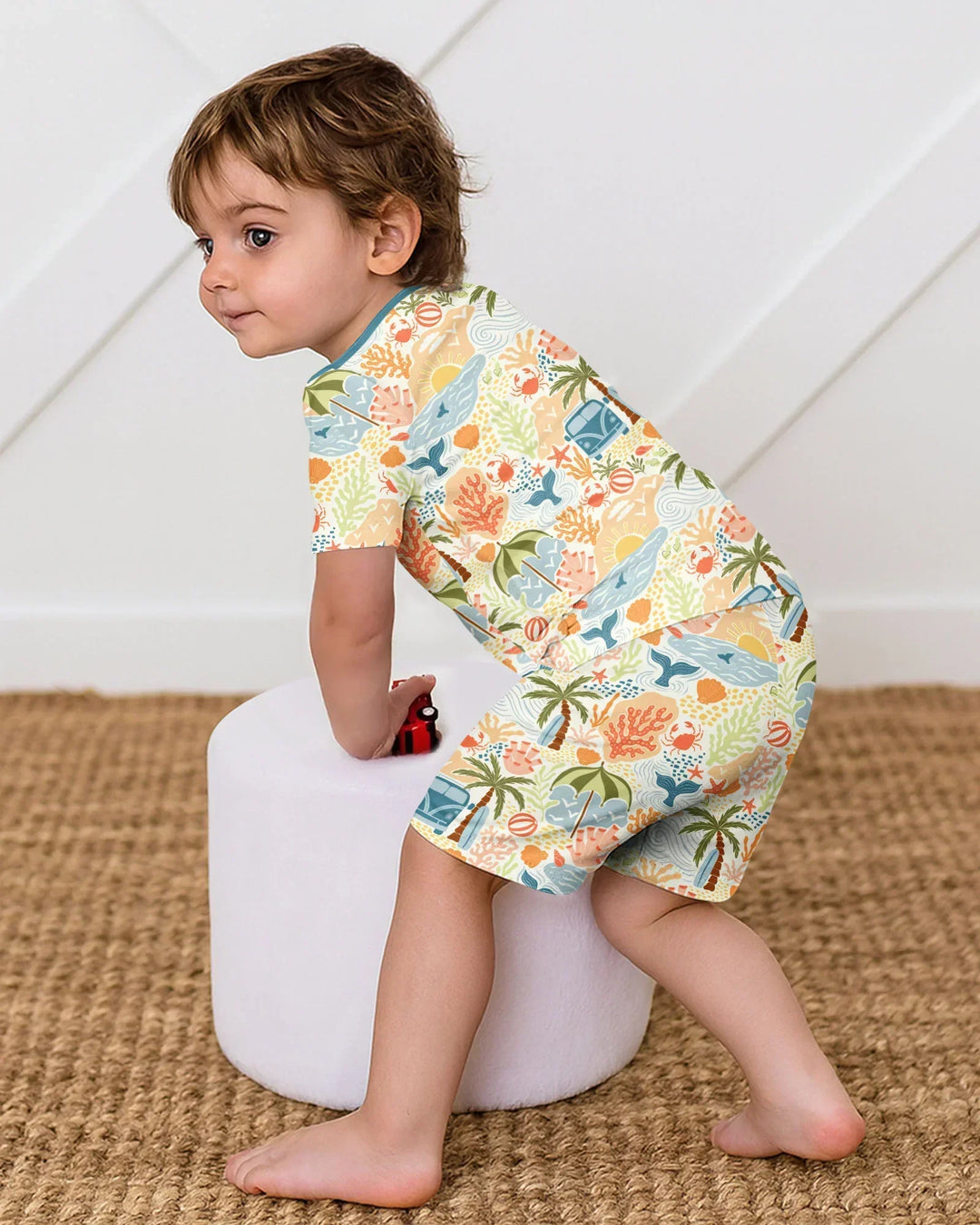 Beachy Boho Bamboo Two Piece Short Sleeve Shorts Pajama Set