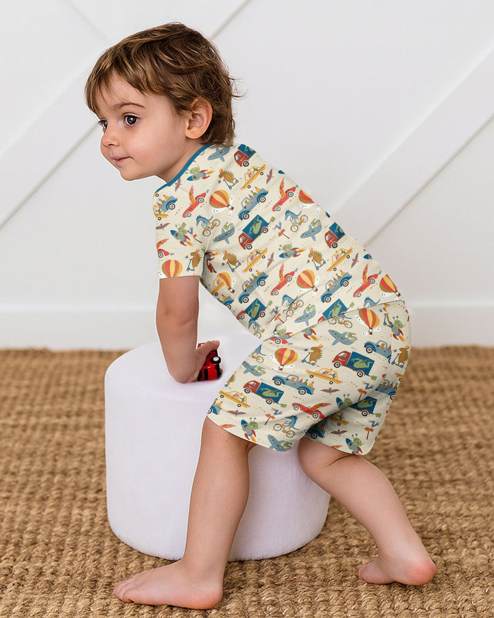 Monsters on the Move Bamboo Two Piece Short Sleeve Shorts Pajama Set