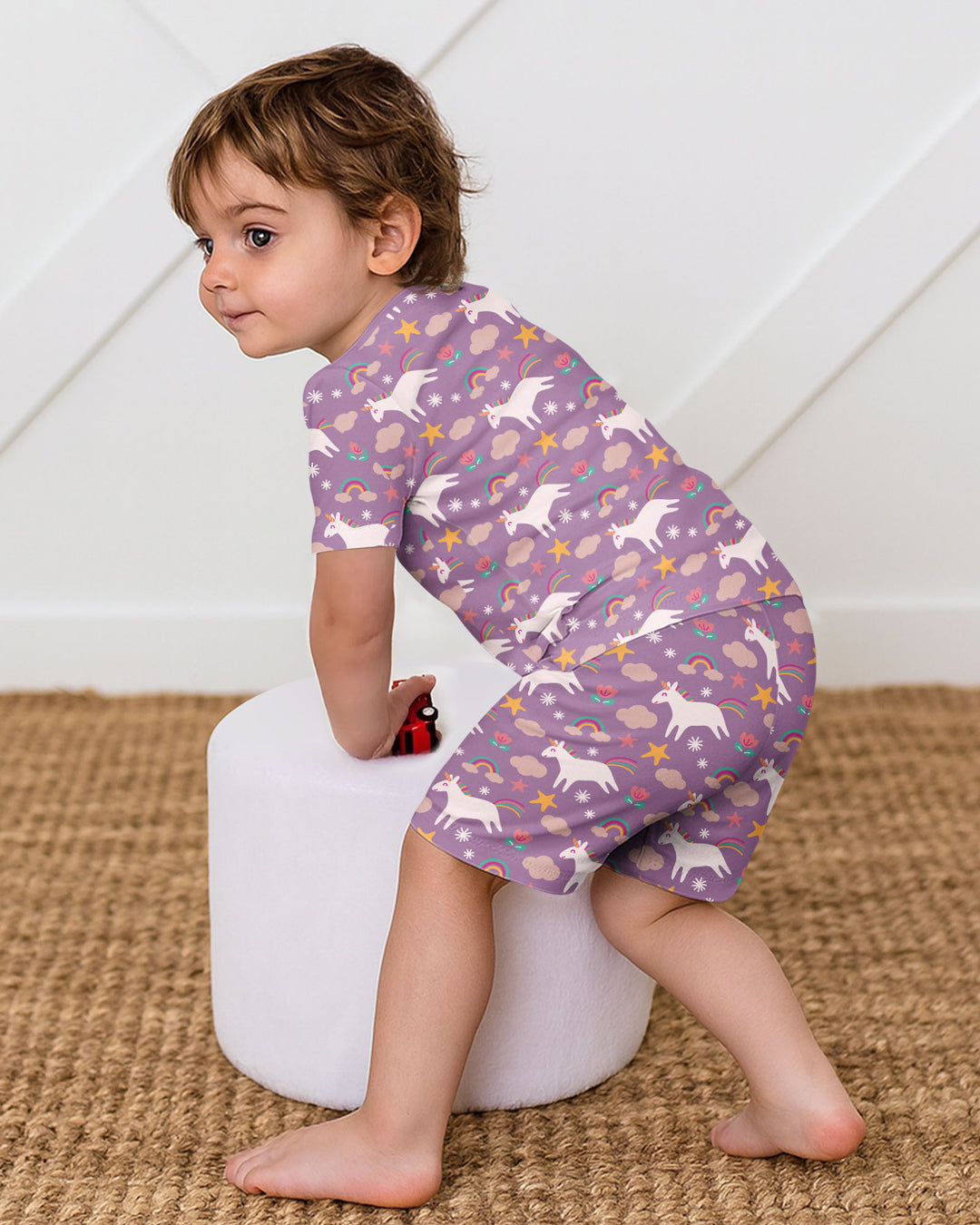 Purple Unicorns Bamboo Two Piece Short Sleeve Shorts Pyjamas Set