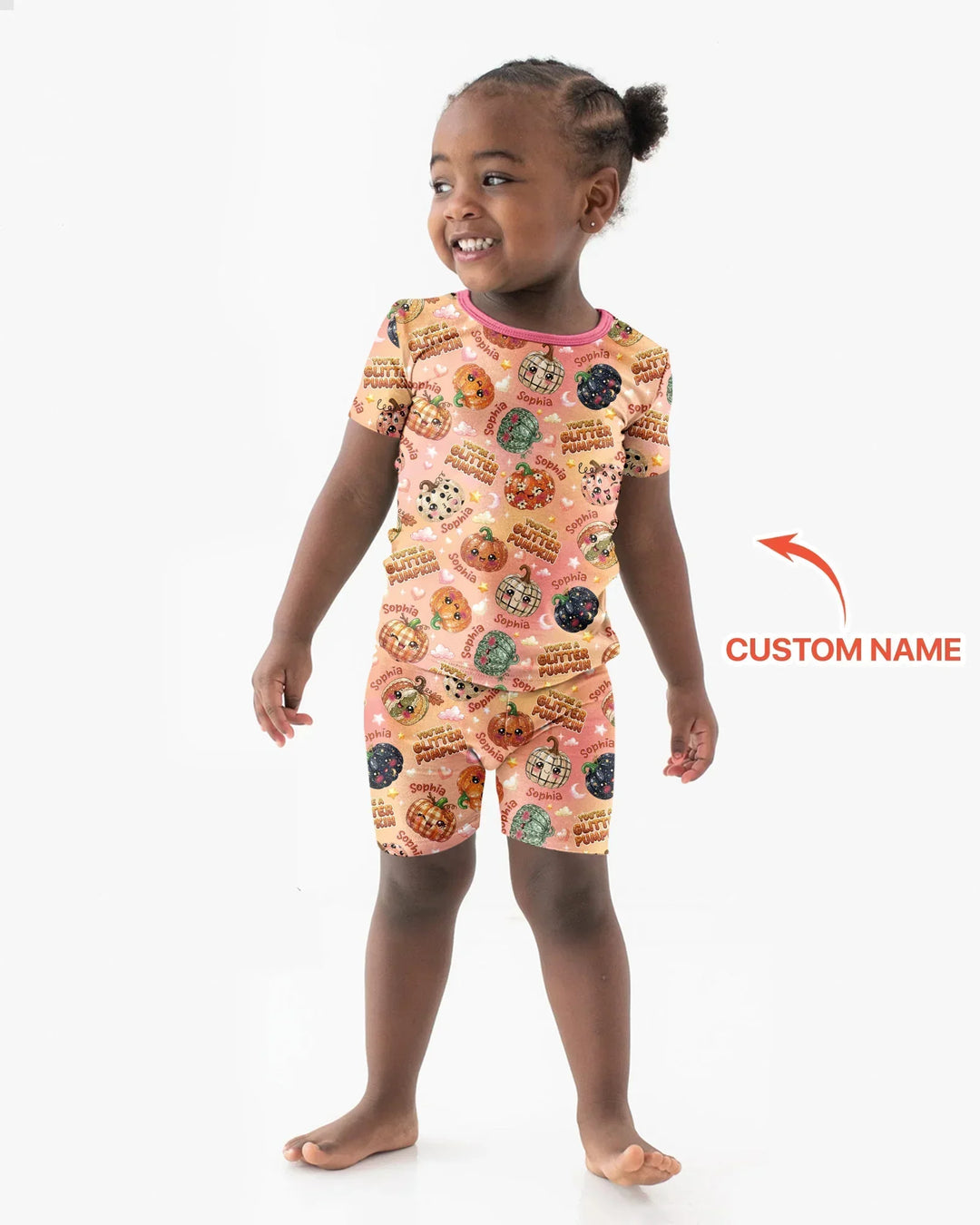 Custom Name You're A Glitter Pumpkin Bamboo Two Piece Short Sleeve Shorts Pajama Set