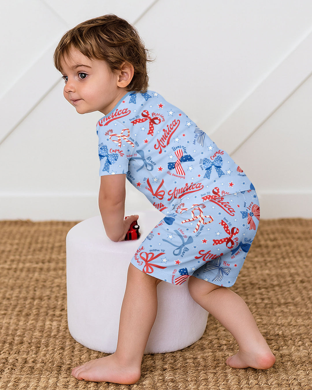 Girly Patriotic Bamboo Two Piece Short Sleeve Shorts Pajama Set