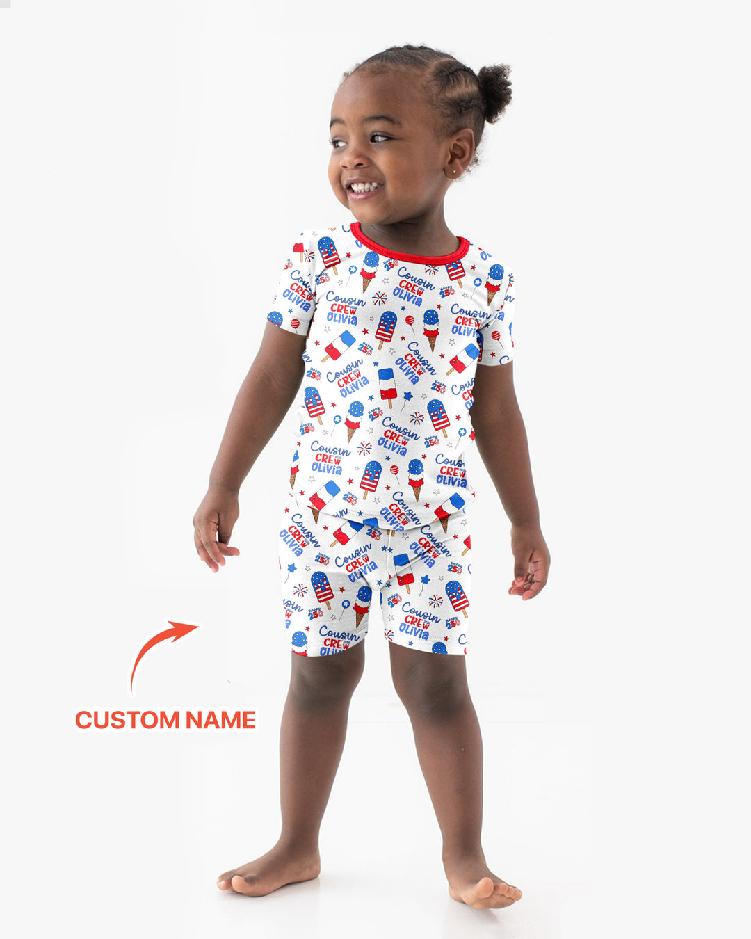 Custom Name 4th of July Cousin Crew Bamboo Two Piece Short Sleeve Shorts Pajama Set