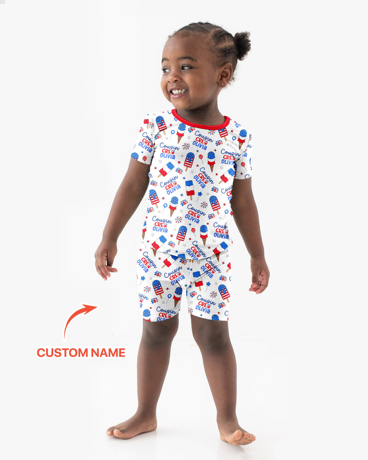 Custom Name 4th of July Cousin Crew Bamboo Two Piece Short Sleeve Shorts Pajama Set