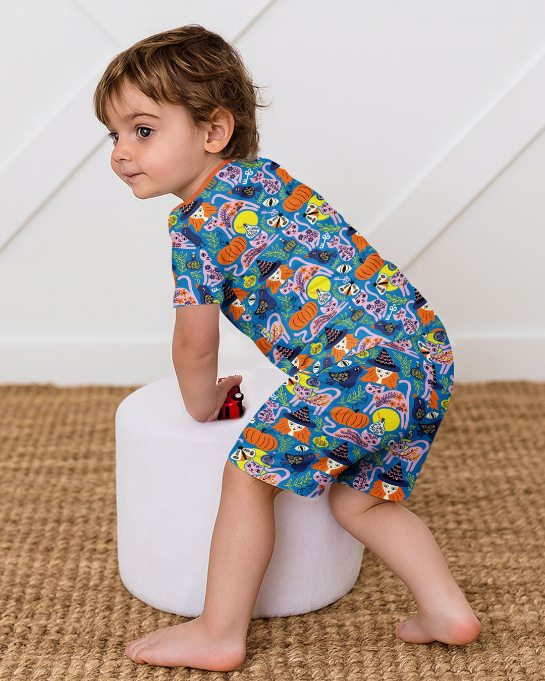 Whimsical Witch Cats Bamboo Two Piece Short Sleeve Shorts Pajama Set