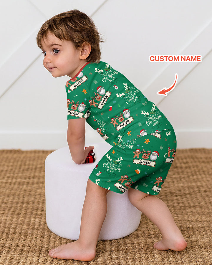 Custom Name Merry Christmas My Deer 2026 Bamboo Two Piece Short Sleeve Shorts Pajama Set