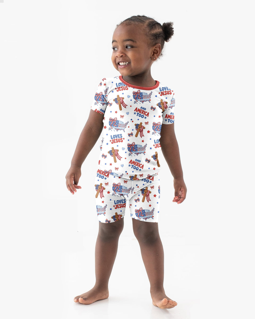 Loves Jesus And America Too Bamboo Two Piece Short Sleeve Shorts Pajama Set