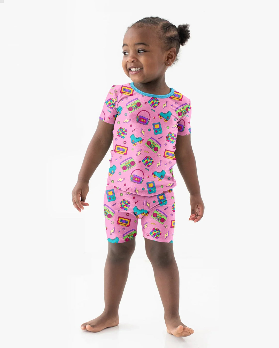80s Retro Neon Bamboo Two Piece Short Sleeve Shorts Pajama Set
