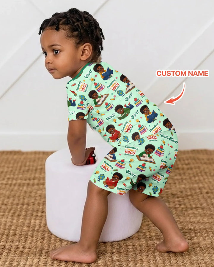 Custom Name Elementary Today HBCU Tomorrow Bamboo Two Piece Short Sleeve Shorts Pajama Set