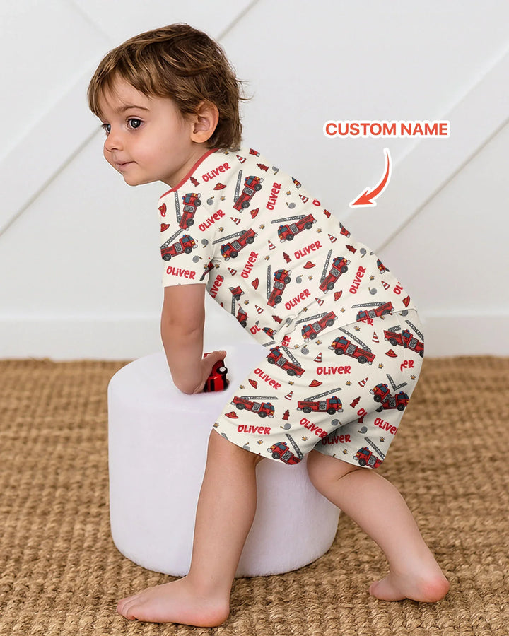 Custom Name Future Firefighters Bamboo Two Piece Short Sleeve Shorts Pajama Set
