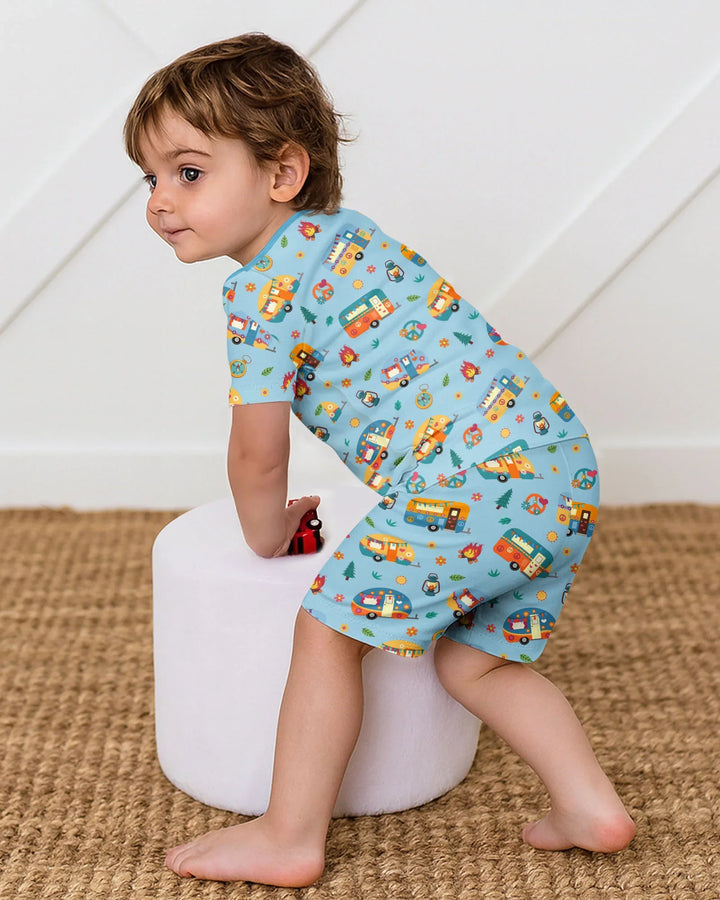Happy Little Camper Bamboo Two Piece Short Sleeve Shorts Pajama Set