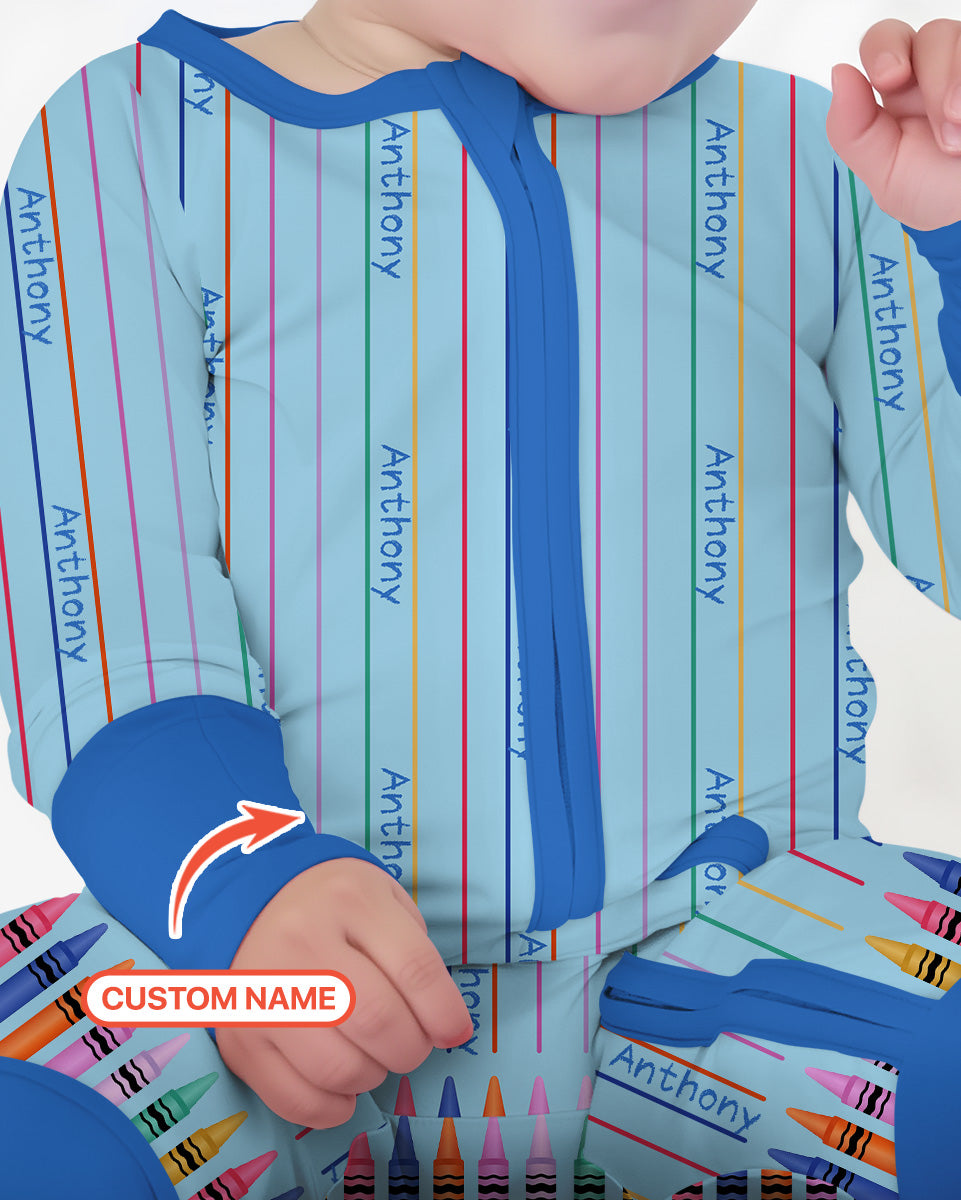 Custom Name Crayon Lines Bamboo Convertible Zippy