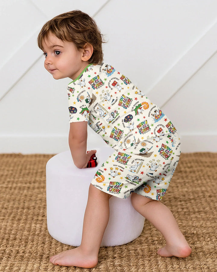 Silly Goose Happy Last Day of School Bamboo Two Piece Short Sleeve Shorts Pajama Set
