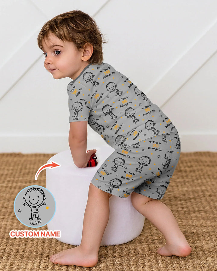 Custom Name This Dad Belongs To Doodle Bamboo Two Piece Short Sleeve Shorts Pajama Set